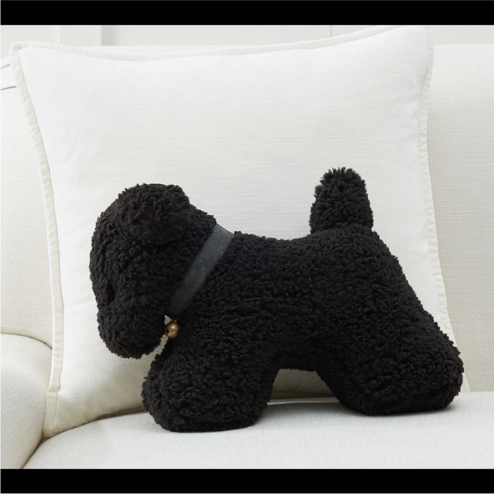 Pottery Barn Black Sherpa Dog pillow NEW